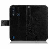 Motorola Handy Tasche Handyhülle Schutz Hülle Blumen Flip Cover Wallet Case Etui Motorola Moto G8 Power Lite Schwarz