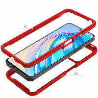 Hülle für Honor X8A, Handyhülle 2-teilig 360° Grad Hülle mit Displayschutz Glas  Rot