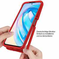 Hülle für Honor X8A, Handyhülle 2-teilig 360° Grad Hülle mit Displayschutz Glas  Rot