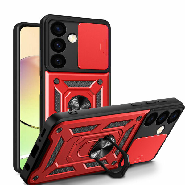Outdoor Panzer Hülle für Samsung Galaxy S24 mit Kameraschutz Ringhalter Bumper Rot