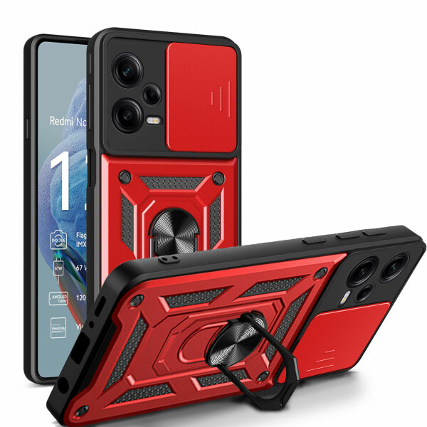 Outdoor Hülle Xiaomi Redmi Note 12 Pro+ Handyhülle mit Kameraschutz Ringhalter Rot