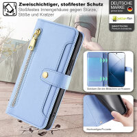 Handykette Xiaomi Hülle mit Band Handyhülle Kartenfächer PU Leder Umhängetasche 14 Hellblau