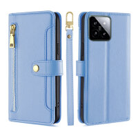 Handykette Xiaomi Hülle mit Band Handyhülle Kartenfächer PU Leder Umhängetasche 14 Hellblau