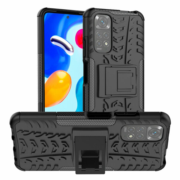 Xiaomi Redmi Note 11S / 11, Schutz Hülle Handy Tasche Outdoor Case Cover Bumper  Schwarz