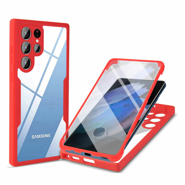 360°Grad Hülle für Samsung Galaxy S22 Ultra mit Integriertem Displayschutz Rot