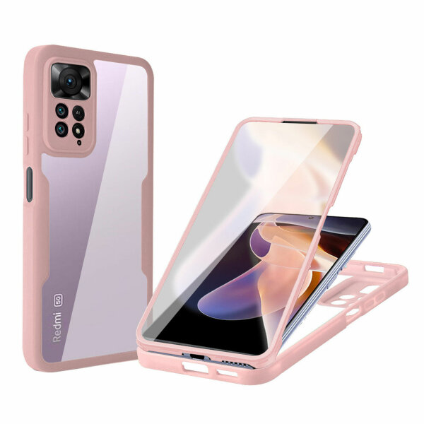 360°Grad Hülle Xiaomi Redmi Note 11 Pro Handyhülle mi Integriertem Displayschutz Rosa