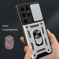 Outdoor Panzer Hülle für Samsung Galaxy S24 Ultra mit Kameraschutz Ringhalter Silber
