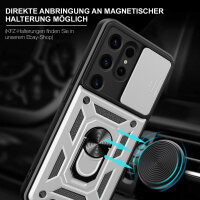 Outdoor Panzer Hülle für Samsung Galaxy S24 Ultra mit Kameraschutz Ringhalter Silber