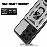 Outdoor Panzer Hülle für Samsung Galaxy S24 Ultra mit Kameraschutz Ringhalter Silber