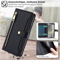 Handykette Samsung Hülle mit Band Handyhülle Kartenfächer PU Leder Umhängetasche Galaxy S24 Schwarz