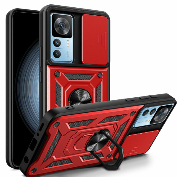 Outdoor Panzer Hülle für Xiaomi 12T / 12T Pro mit Kameraschutz Ringhalter Rot