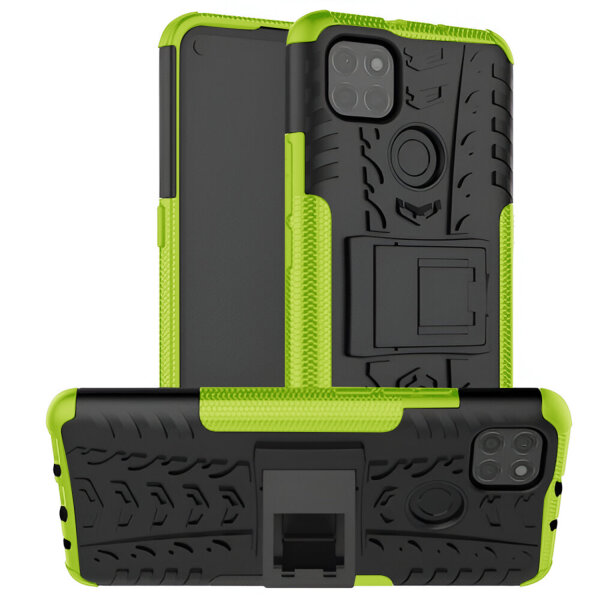 Handy Tasche Lenovo Motorola Panzer Hülle Hybrid Case Cover Schutzhülle Bumper Motorola Moto G9 Power Grün