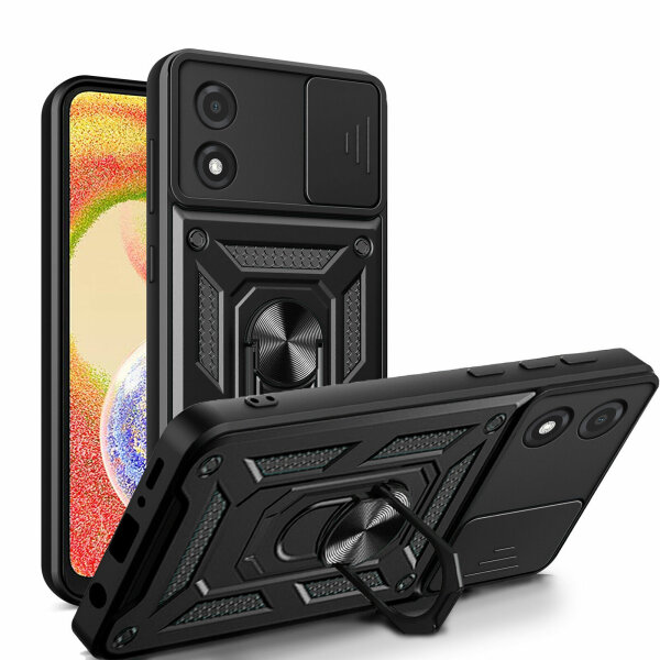Outdoor Panzer Hülle Motorola Moto E13 Handyhülle mit Kameraschutz Ringhalter Schwarz