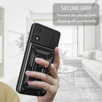Outdoor Panzer Hülle Motorola Moto E13 Handyhülle mit Kameraschutz Ringhalter Schwarz