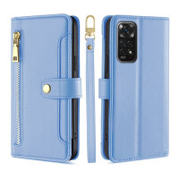 Handykette Xiaomi Hülle mit Band Handyhülle Kartenfächer PU Leder Umhängetasche Redmi Note 11 / 11S 4G Hellblau