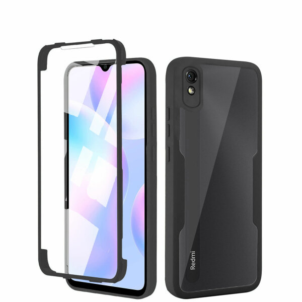 360°Grad Hülle Xiaomi Redmi 9A / 9AT Handyhülle mi Integriertem Displayschutz Schwarz