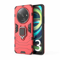 Hülle Xiaomi Redmi A3 Handyhülle Stoßfest 360° Drehbarer Ring Case Back Cover Rot