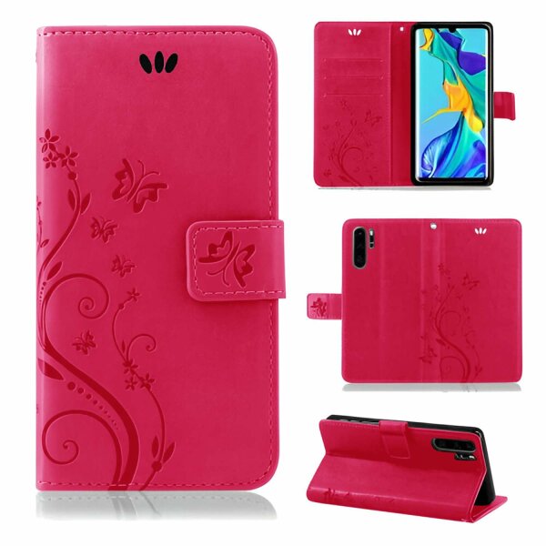 Huawei Handy Tasche Handyhülle Schutz Hülle Blumen Flip Cover Buch Case Etui Huawei P30 Pro Pink