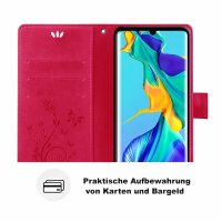 Huawei Handy Tasche Handyhülle Schutz Hülle Blumen Flip Cover Buch Case Etui Huawei P30 Pro Pink