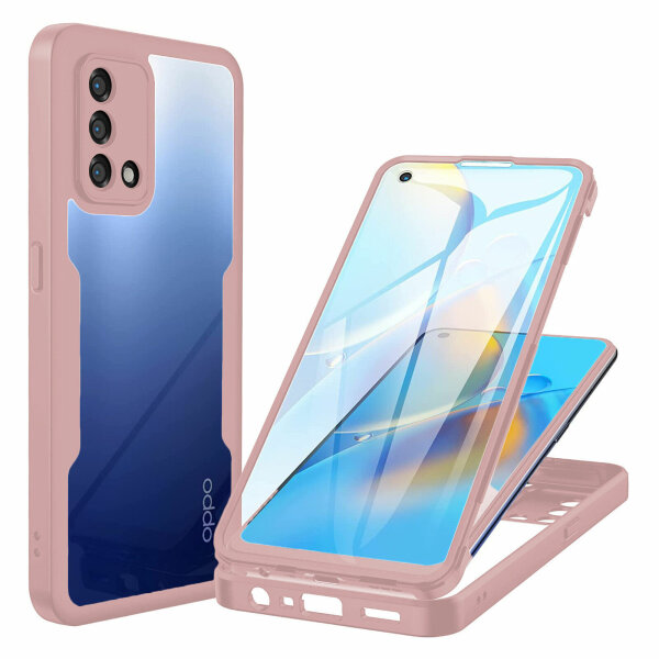 360° Grad Hülle für Oppo A74 4G Handyhülle vollschutz Integriertem Displayschutz Rosa