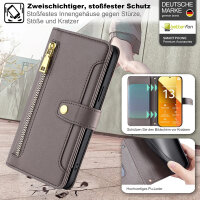 Handykette Xiaomi Hülle mit Band Handyhülle Kartenfächer PU Leder Umhängetasche Redmi Note 13 Pro 4G Grau