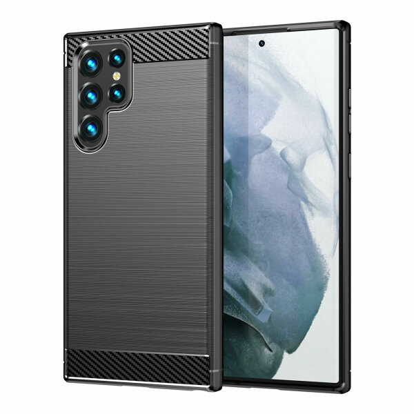 Schutz Hülle für Samsung Galaxy S22, S22+, S22 Ultra, Silikon Case Outdoor TPU Galaxy S22 Ultra ( Carbon )