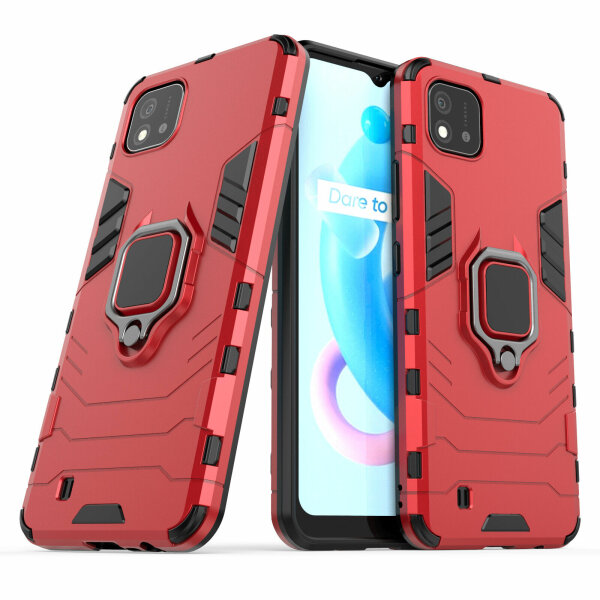 Realme C11 ( 2021 ), Schutz Hülle Handy Tasche Ring Case Silikon Cover Bumper BF Rot