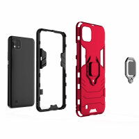 Realme C11 ( 2021 ), Schutz Hülle Handy Tasche Ring Case Silikon Cover Bumper BF Rot
