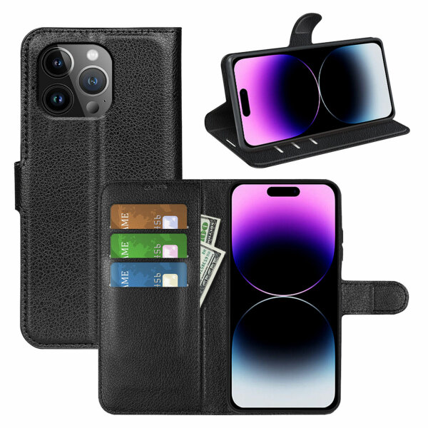 Handyhülle für Apple iPhone 15 Pro Max - Klapphülle PU-Leder Schwarz