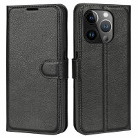 Handyhülle für Apple iPhone 15 Pro Max - Klapphülle PU-Leder Schwarz