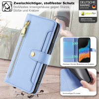 Handykette Samsung Hülle mit Band Handyhülle Kartenfächer PU Leder Umhängetasche Galaxy Xcover 6 Pro Hellblau
