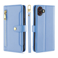 Handykette Samsung Hülle mit Band Handyhülle Kartenfächer PU Leder Umhängetasche Galaxy Xcover 6 Pro Hellblau