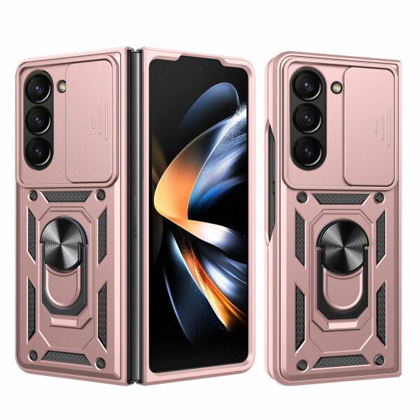 Outdoor Panzer Hülle für Samsung Galaxy Z Fold 5 mit Kameraschutz Ringhalter  Rosegold