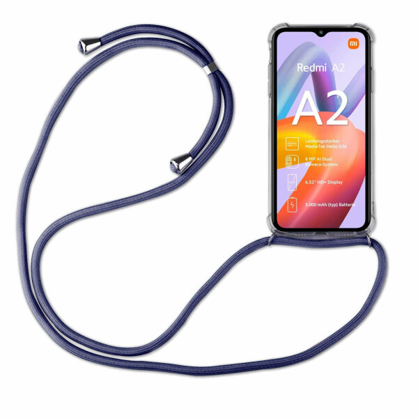 Handykette für Xiaomi Redmi A2 Handyhülle mit Band Hülle mit Kordel Handy Tasche Blau