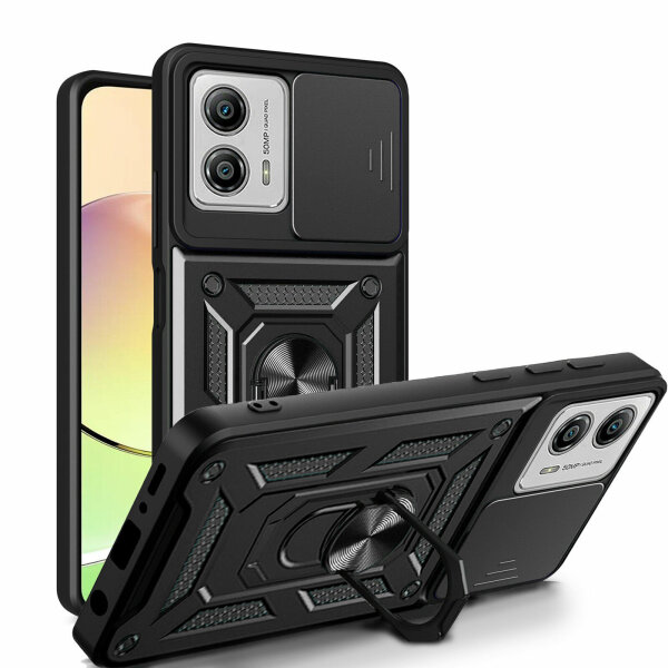 Outdoor Panzer Hülle Motorola Moto G13 / G23 / G53 mit Kameraschutz Ringhalter Schwarz