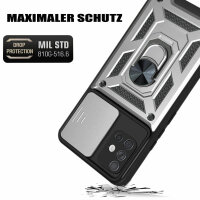 Outdoor Panzer Hülle für Samsung Galaxy A51 mit Kameraschutz Ringhalter  Silber