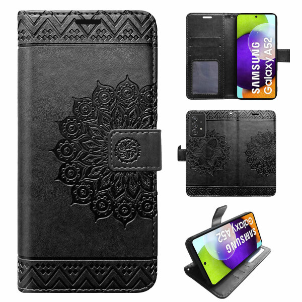 Hülle Für Samsung Galaxy A52 Handy Tasche Handyhülle Wallet Case Flip Cover Etui Schwarz