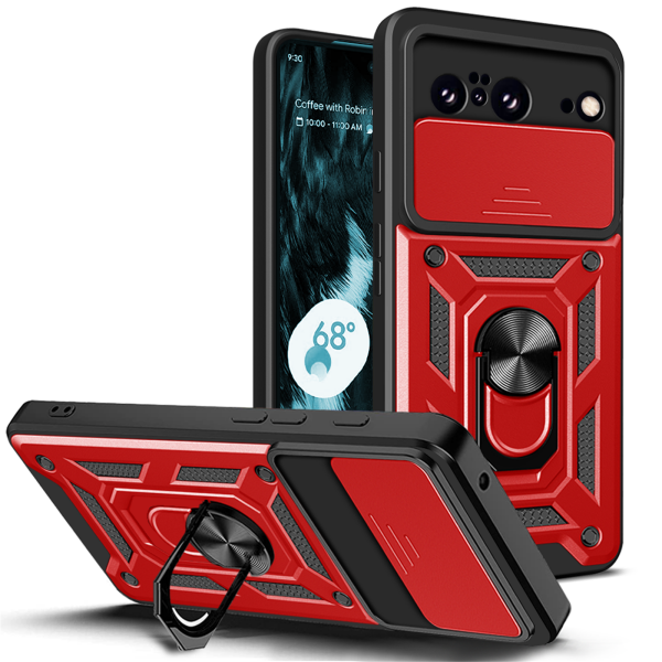 Outdoor Panzer Hülle Google Pixel 8 Handyhülle mit Kameraschutz Ringhalter Cover Rot