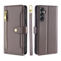 Handykette Samsung Hülle mit Band Handyhülle Kartenfächer PU Leder Umhängetasche Galaxy A14 Grau
