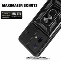 Outdoor Panzer Hülle Motorola Moto G84 Handyhülle mit Kameraschutz Ringhalter Schwarz
