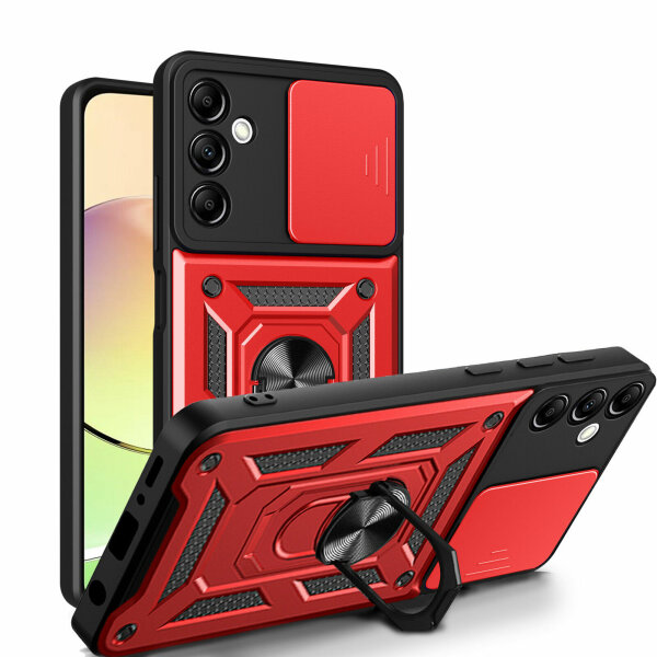 Outdoor Panzer Hülle für Samsung Galaxy A14 mit Kameraschutz Ringhalter Bumper  Rot