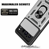 Outdoor Panzer Hülle Google Pixel 8 Pro Handyhülle mit Kameraschutz Ringhalter Silber
