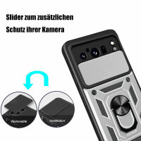 Outdoor Panzer Hülle Google Pixel 8 Pro Handyhülle mit Kameraschutz Ringhalter Silber