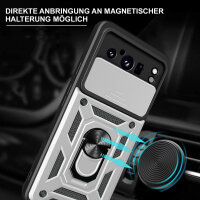 Outdoor Panzer Hülle Google Pixel 8 Pro Handyhülle mit Kameraschutz Ringhalter Silber