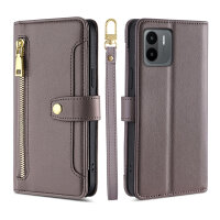 Handykette Xiaomi Hülle mit Band Handyhülle Kartenfächer PU Leder Umhängetasche Redmi A1 / A2 Grau