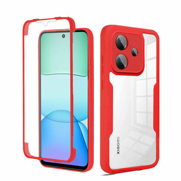 360 Grad Handyhülle für Xiaomi Redmi 13 /Poco M6 Schutz Hülle mit Displayschutz  Rot