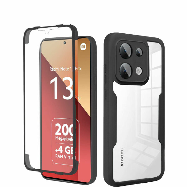 360° Grad Hülle Xiaomi Redmi Note 13 Pro 4G mit Integriertem Displayschutz Schwarz