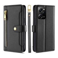 Handykette Xiaomi Hülle mit Band Handyhülle Kartenfächer PU Leder Umhängetasche Redmi Note 12 Pro 5G / Poco X5 Pro 5G Schwarz
