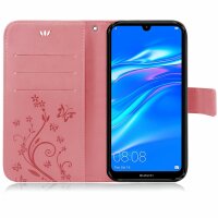 Huawei Handy Tasche Handyhülle Schutz Hülle Blumen Flip Cover Buch Case Etui Huawei Y7 2019 Rosa