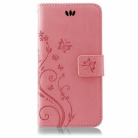 Huawei Handy Tasche Handyhülle Schutz Hülle Blumen Flip Cover Buch Case Etui Huawei Y7 2019 Rosa